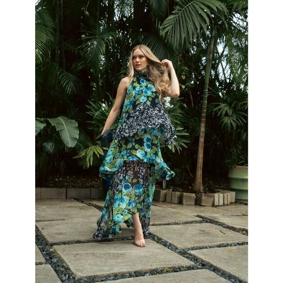 Elliatt Briony Halter Tiered High-Low Maxi Dress Wedding Bridal Party size S NWT - Picture 1 of 8